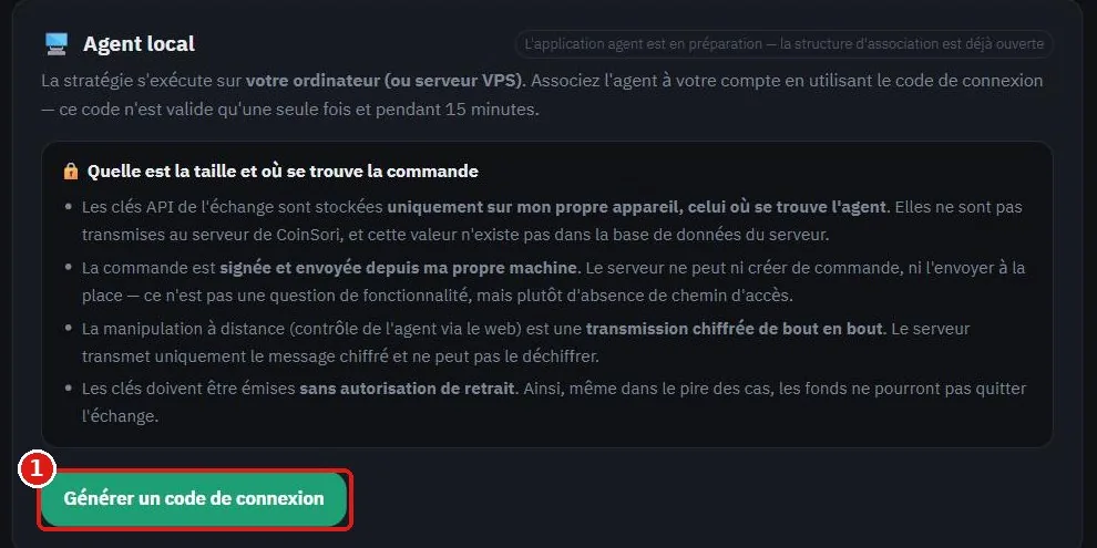 Page Actifs de SoriTrading, le bouton vert Générer un code de connexion entouré en rouge